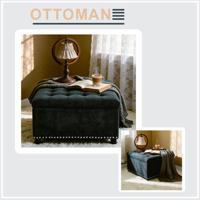 Square Tufted Storage Ottoman With Nailhead Trim