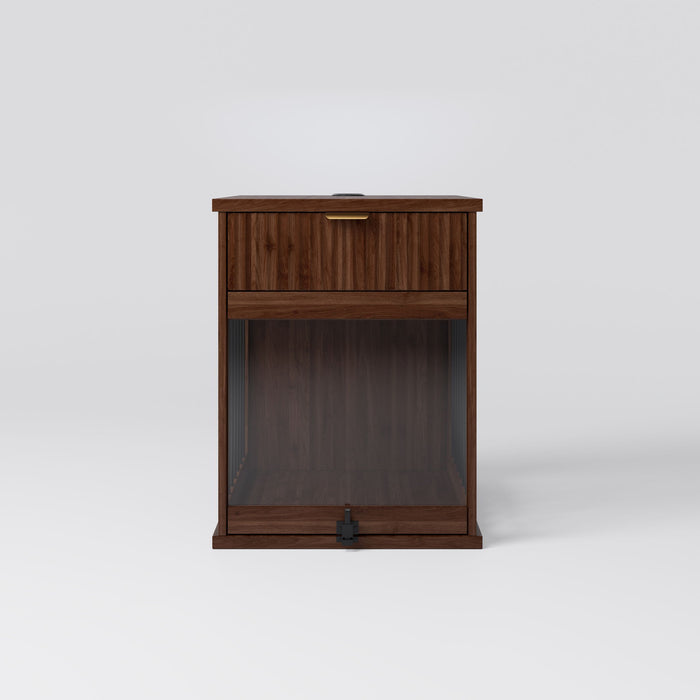 Dog Crate End Table With Charging Station - Antique Brown