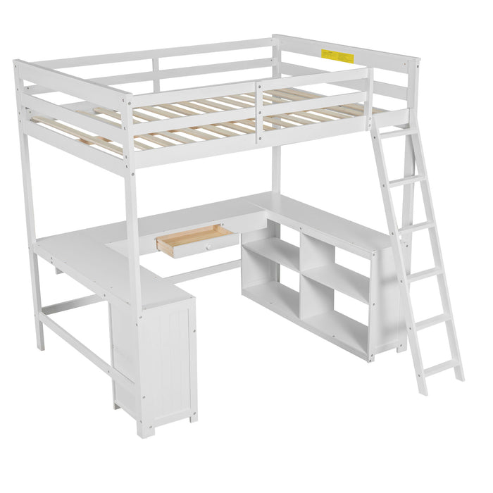 Loft Bed With U-Shaped Desk, Drawers, And Storage Shelves
