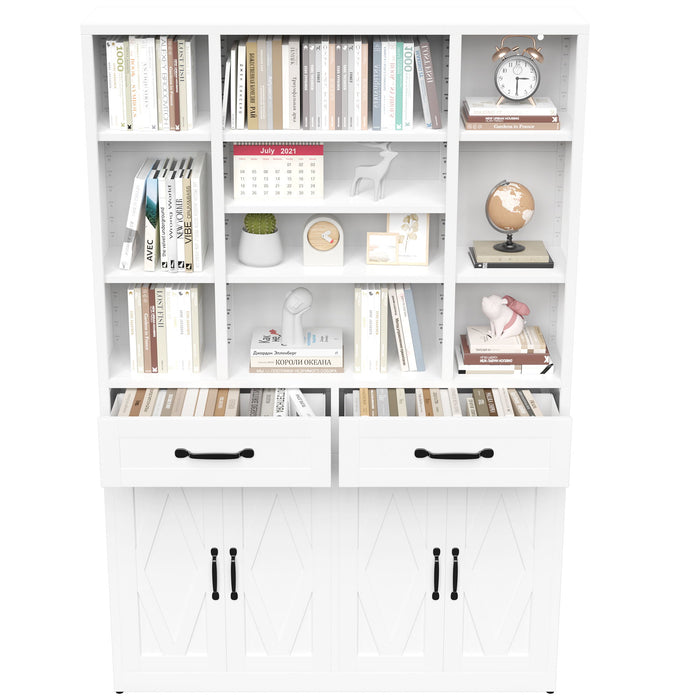 Industrial Bookcase Tall With Adjustable Shelves, Drawers & Doors