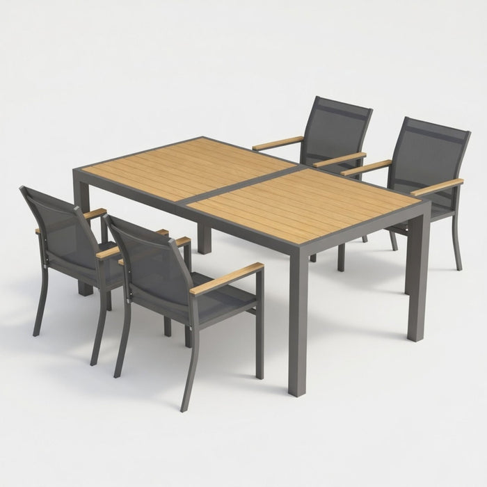 5 Piece Gray Aluminum Patio Dining Set With Textilene Chairs For Outdoor Use