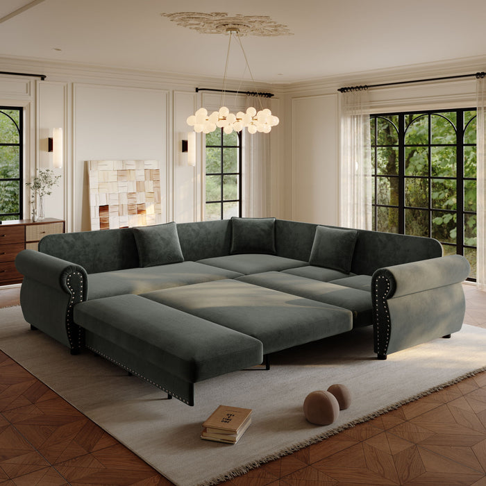 L-Shaped Sofa Couch With Pull-Out Bed