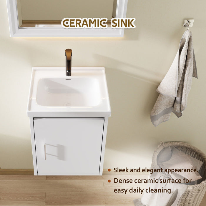 20" Floating Bathroom Vanity Combo With Wall Cabinet, Ceramic Sink & Soft Close Doors - White