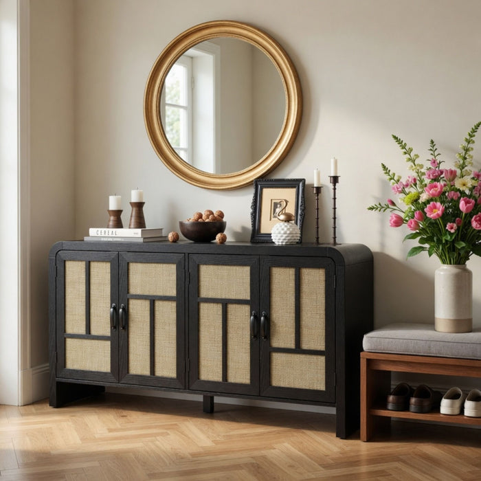 Sideboard Buffet Cabinet With 4 Doors & Adjustable Shelves - Black