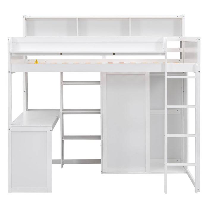 Loft Bed With Built In Desk, Storage Shelves, And Wardrobe