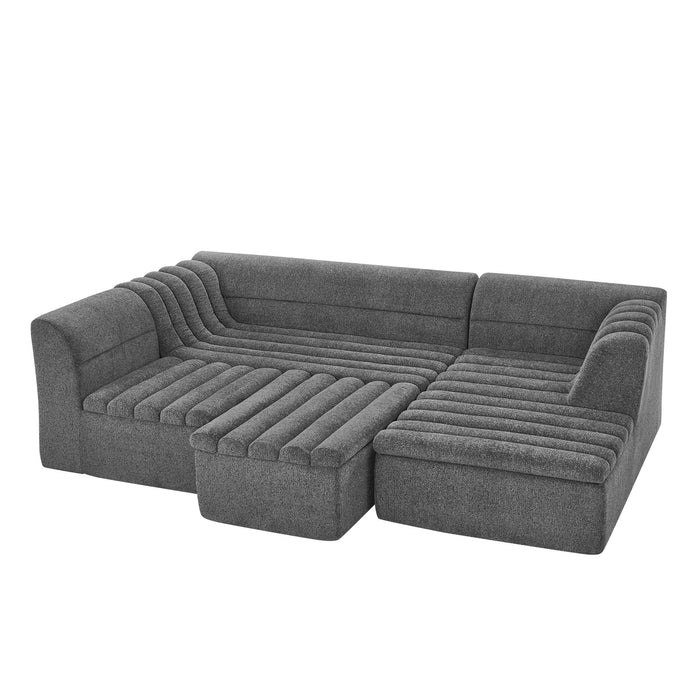 U-Shaped Modular Sectional Sofa With Chaise And Movable Ottoman With Wave-Shaped Armrest