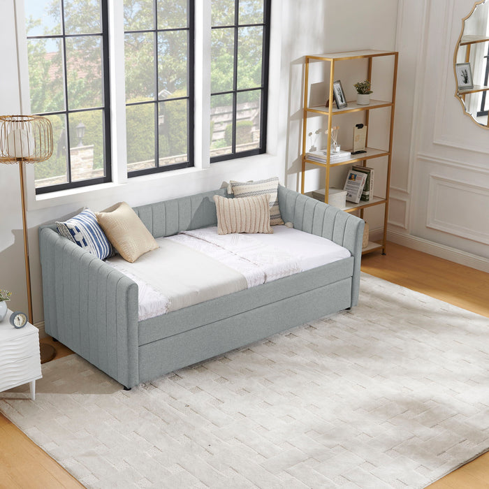 Upholstered Daybed With Trundle With Vertical Stripes