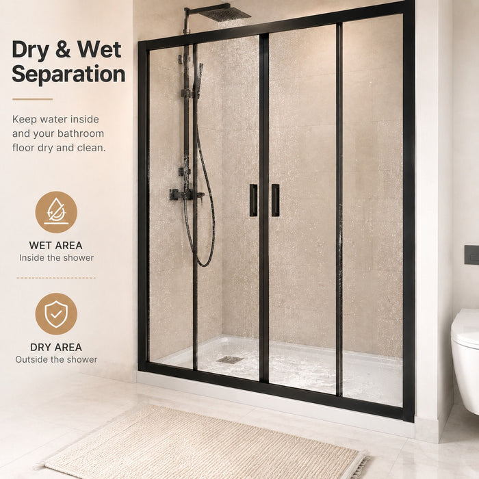 Double Framed Sliding Shower Door - Matte Black