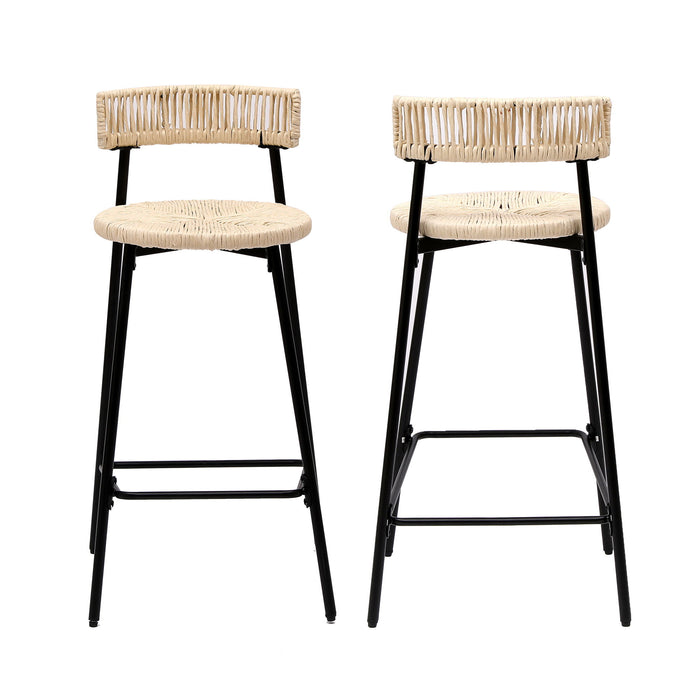 Boho Style Handwoven Paper Rope Counter Stools (Set of 2)