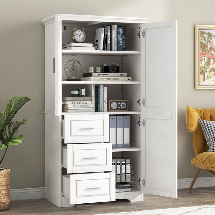 Tall And Wide Storage Cabinet With Doors, 3 Drawers