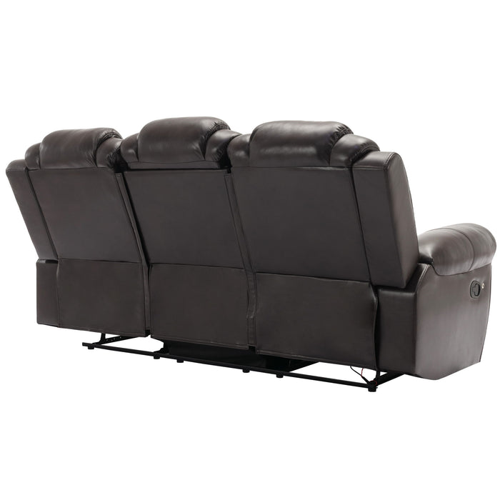 3 Pieces Recliner Sofa Sets Home Theater Seating Manual Recliner Chair & Center Console And LED Light Strip For Living Room - Brown