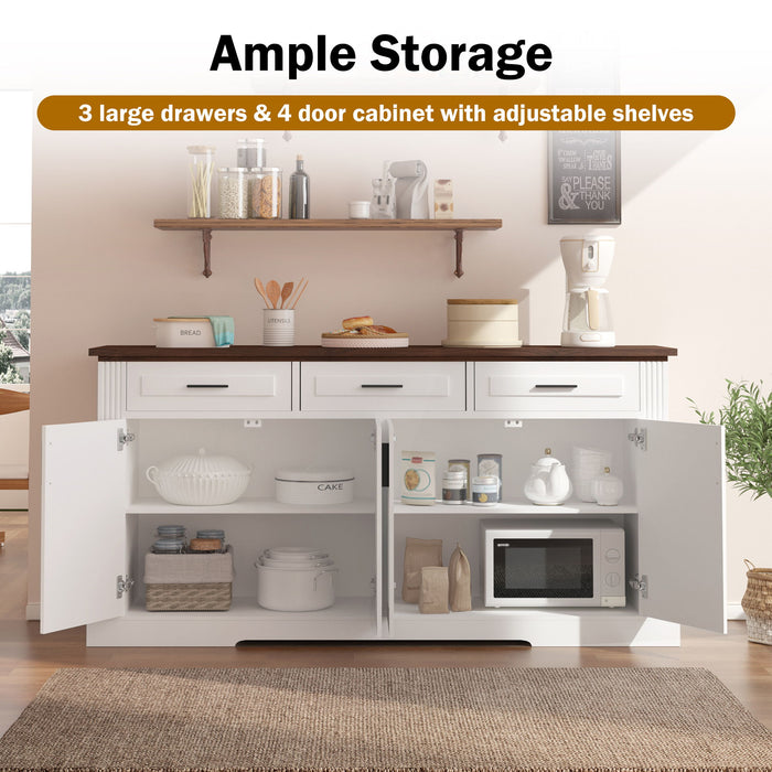 Fluted Sideboard Buffet Cabinet With 4 Doors And 3 Drawers