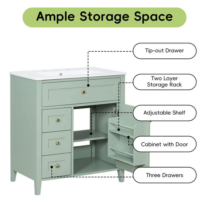 Modern Bathroom Vanity With Sink, 3 Drawers And Adjustable Shelf