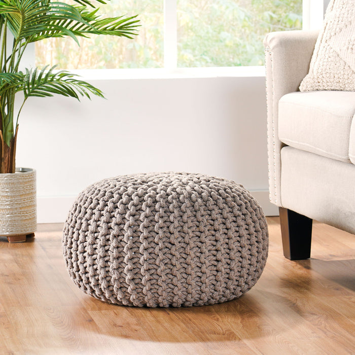 Moro - Knitted Cotton Round Pouf With Pumpkin Shape