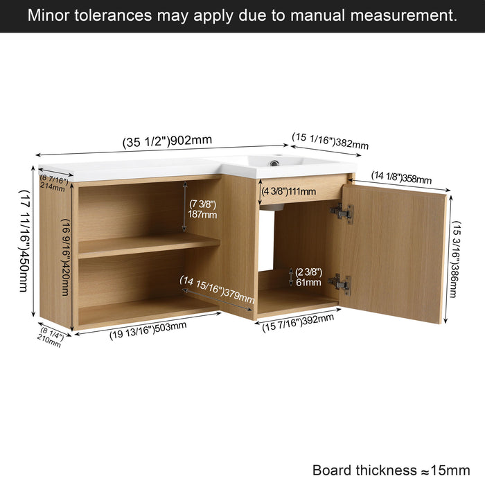 L-Shaped Wall Mounte Floating Bathroom Vanity With Integrated Sink