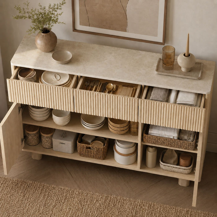 Curved Credenza, Wide Storage Cabinet For Dining Room