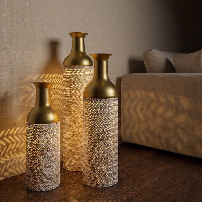 Decorative Tall Floor Vases For Home Decor (Set of 3) - White / Gold