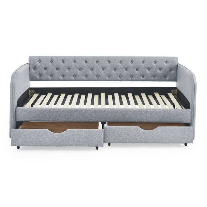 Daybed With Trundle And Storage Drawers, Flat Arms With Pocket