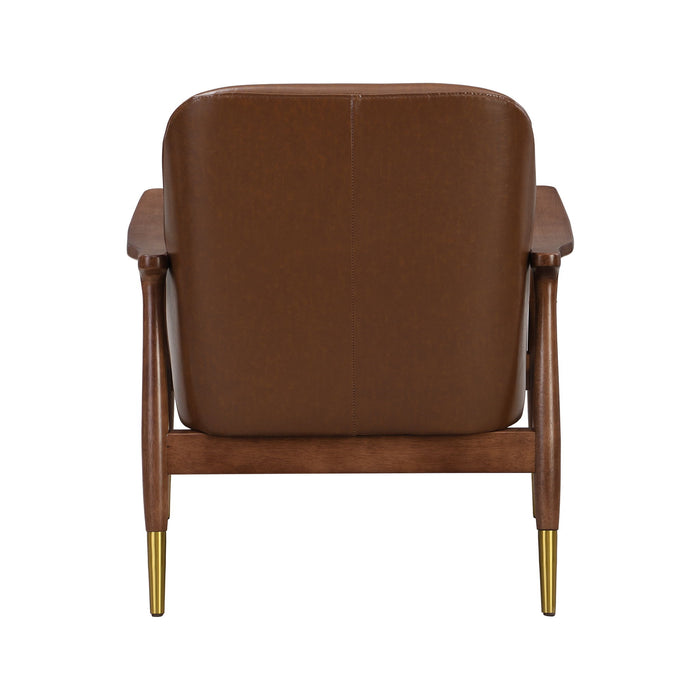 Mid - Century Accent Chair With Cushioned Seat, Brass Tipped Legs