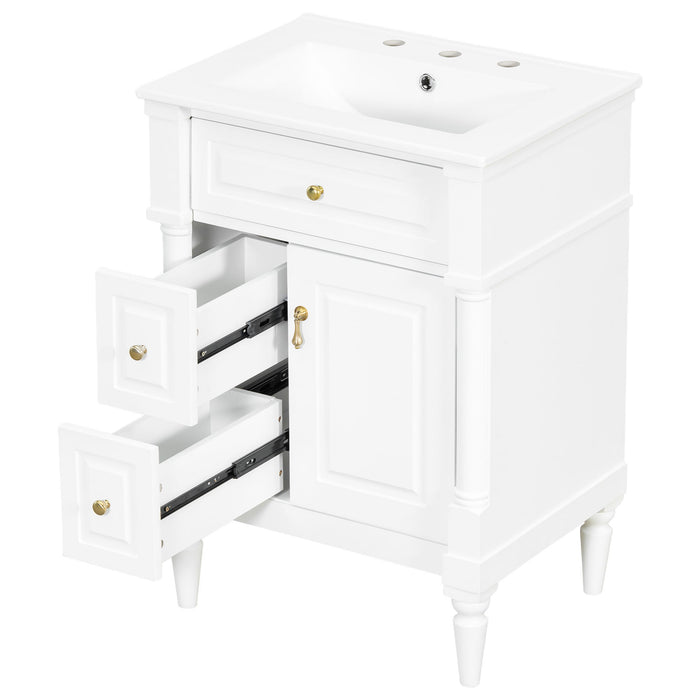Freestanding Bathroom Vanity With Sink, Adjustable Shelf & Flip Drawer