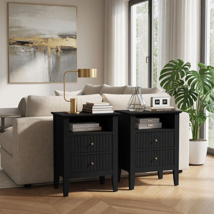 Fluted Nightstand With 2 Drawers