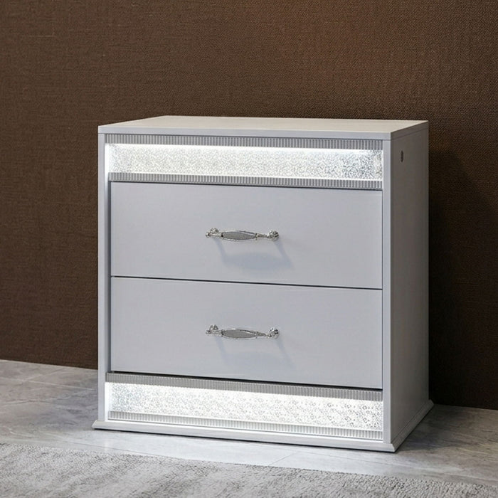 Glam - 2 Drawer Nightstand & LED Lighting - White
