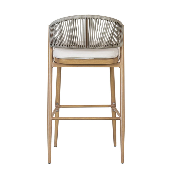 Outdoor Bar Height Metal Frame Counter Stools With Scallop Shaped Backrest & Water Resistant Cushions