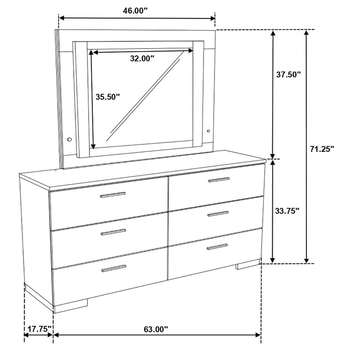 Dulcey - 6 Drawer Dresser With LED Mirror - Gloss White