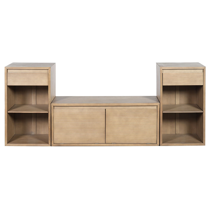 Entryway Storage Bench With Cushion, Drawers & Open Shelves