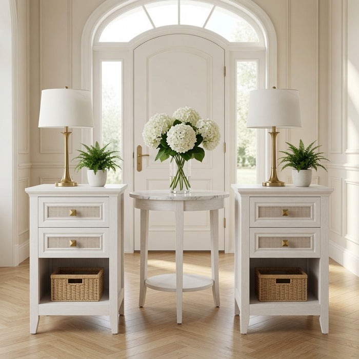 Nightstands With 2 Drawers, Bedside Tables For Small Spaces (Set of 2) - White
