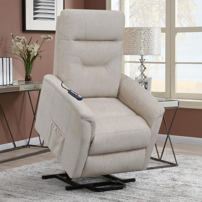 Upholstered Power Lift Recliner With Storage Pocket And USB Charging - Beige