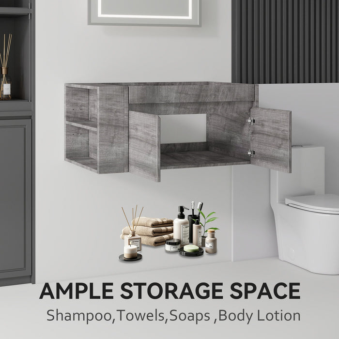 Floating Bathroom Vanity Cabinet, Soft Close Double Drawers, Open Side Storage, Wall Mounted, Cabinet Only