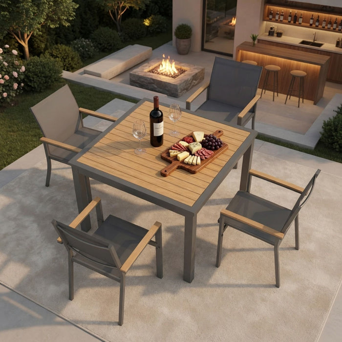 Gray Aluminum Patio Dining Set With Textilene Chairs, 5 Piece All Weather Outdoor Table And Chair Set For Patio, Porch, Garden