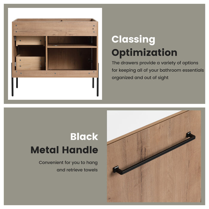 35" Freestanding Bathroom Vanity With Soft Close Doors And 2 Drawers (Vanity Only) - Imitative Oak