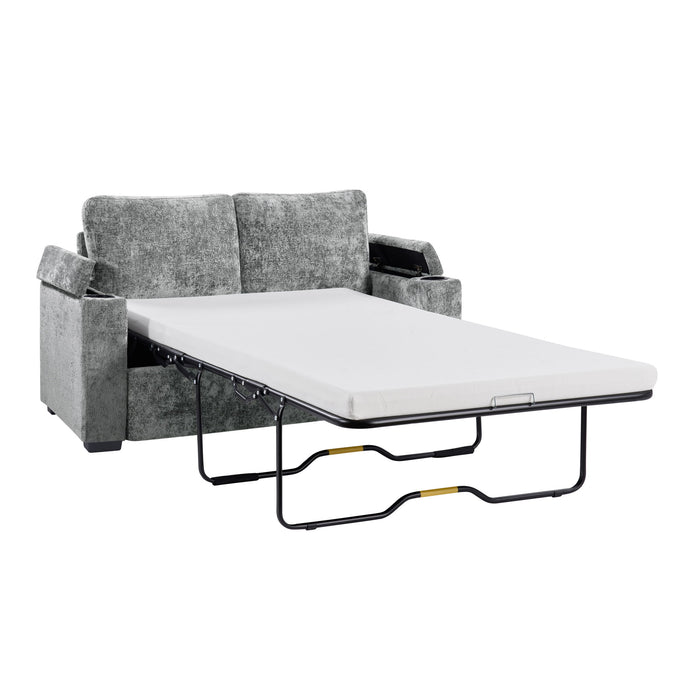 Pull Out Sofa Bed Loveseat With Twin Mattress, Cup Holders And Arm Storage