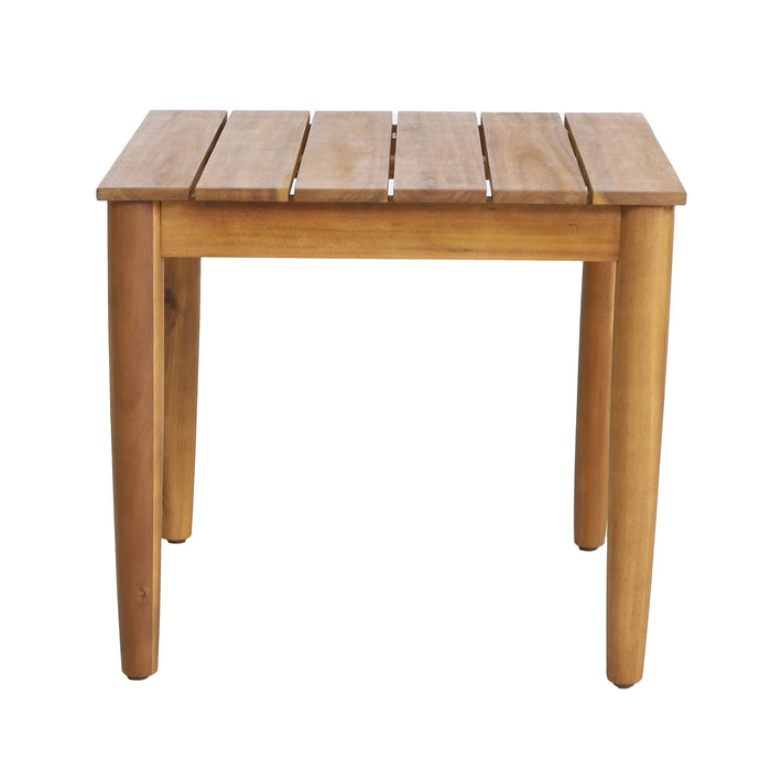 Outdoor Square Side Table With Slatted Top And Wood Frame - Teak