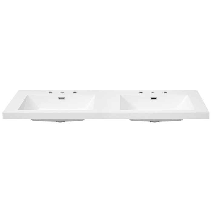 Vanity Top With Undermount Rectangular Double Sinks, Faucet Holes - White