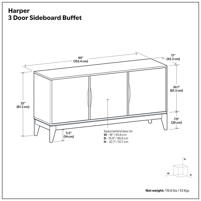 Harper - 3 Door Sideboard Buffet / Storage Cabinet - Walnut Brown