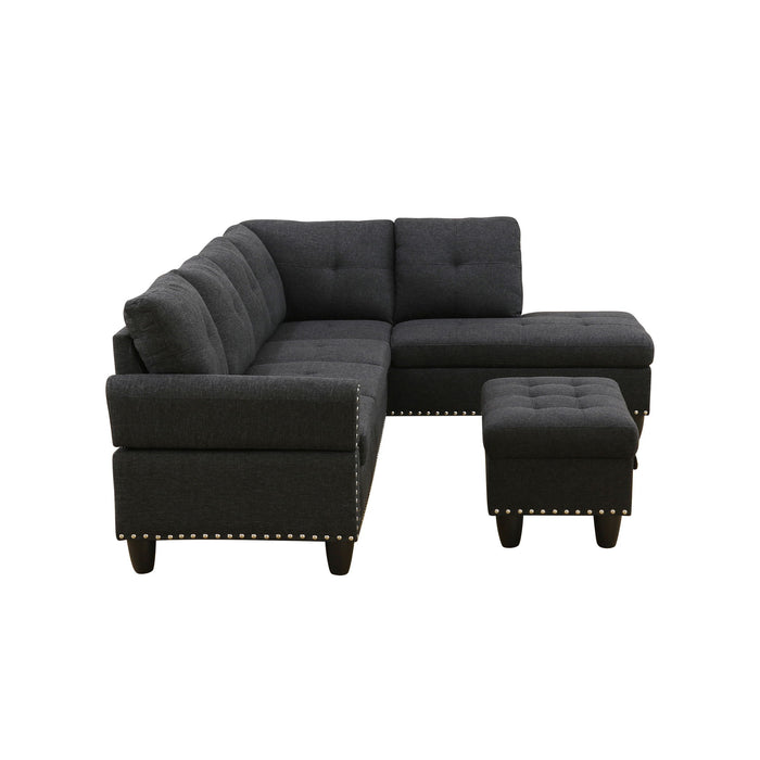 L - Shaped 3 Piece Sectional Sofa With Chaise, Storage Ottoman & Cup Holders