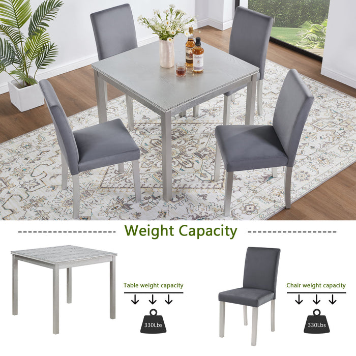 5 Pieces Wooden Dining Table Set, Square Table And 4 Upholstered Chairs