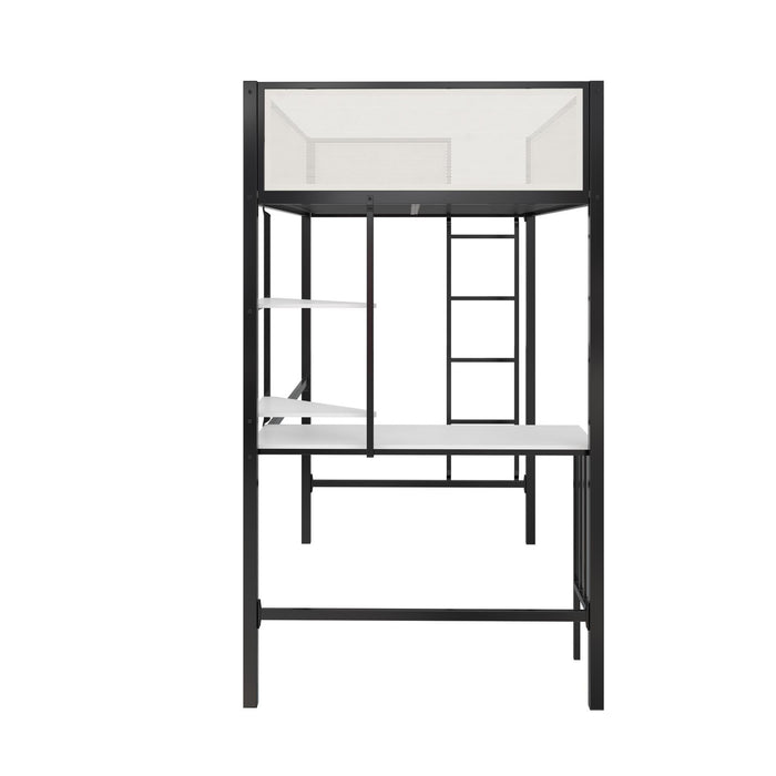 Axel - Twin Loft Bed With Desk & Shelves - Black