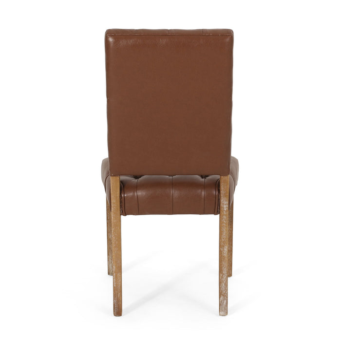 Sophisticated Dining Chair Set With Button Tufting - Light Brown / Weathered Wood