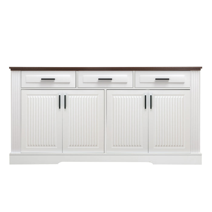 Fluted Sideboard Buffet Cabinet With 4 Doors And 3 Drawers