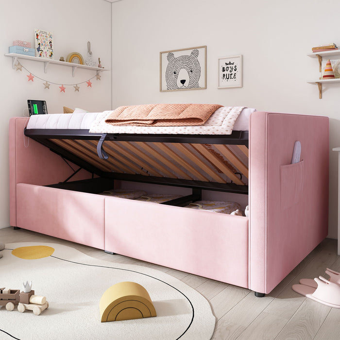 Upholstered Daybed With Hydraulic Storage And USB / Type - C Charging