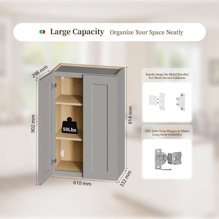 Shaker Wall Cabinet With Soft-Close Doors, Adjustable Shelves