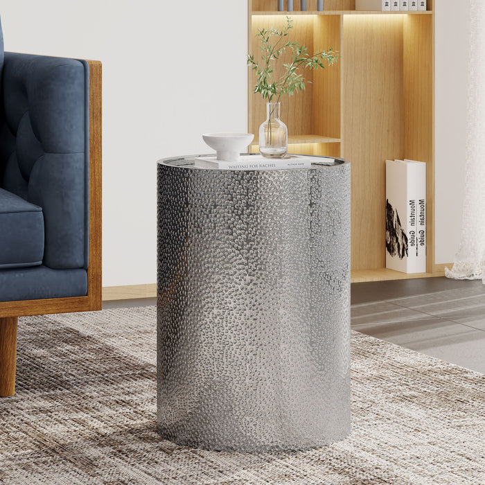 Modern Round Accent Table With Hammered Surface