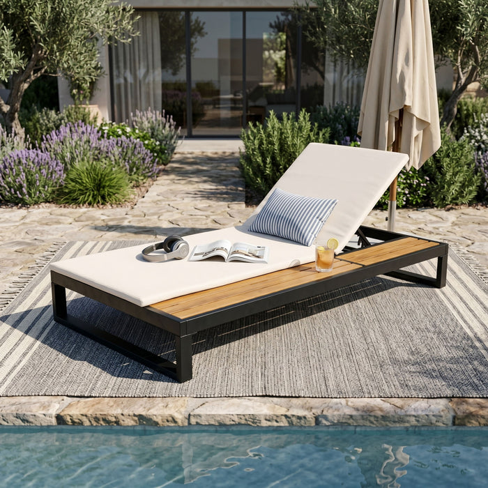 Chaise Lounge Set, 5 Position Adjustable, Flat Side Surface Storage