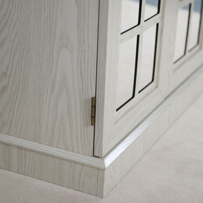 Sideboard Cabinet With Mirrored Doors, Adjustable Shelf, Metal Handles