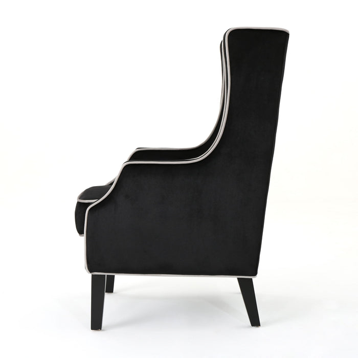 Elegant Velvet Club Chair With Tonal Piping