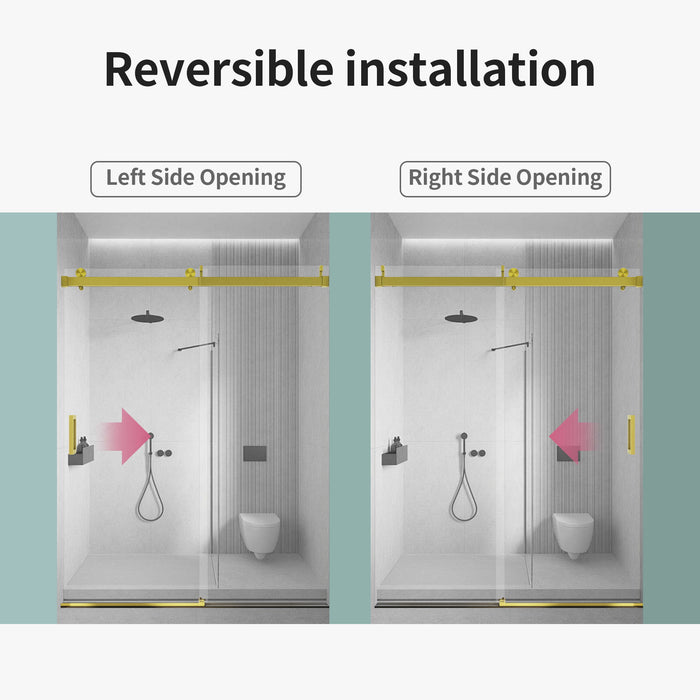 Frameless Sliding Shower Door With Soft- Close, 3 / 8" Tempered Glass